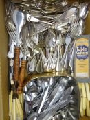 Assorted flatware including silver-plated King pattern, Fiddle pattern,