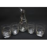 Jasper Conran at Stuart Crystal carafe and four tumblers in the Aura pattern,