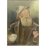 Portrait of a Man with a Pipe, 20th century oil on canvas indistinctly signed, Man Holding a Dog,