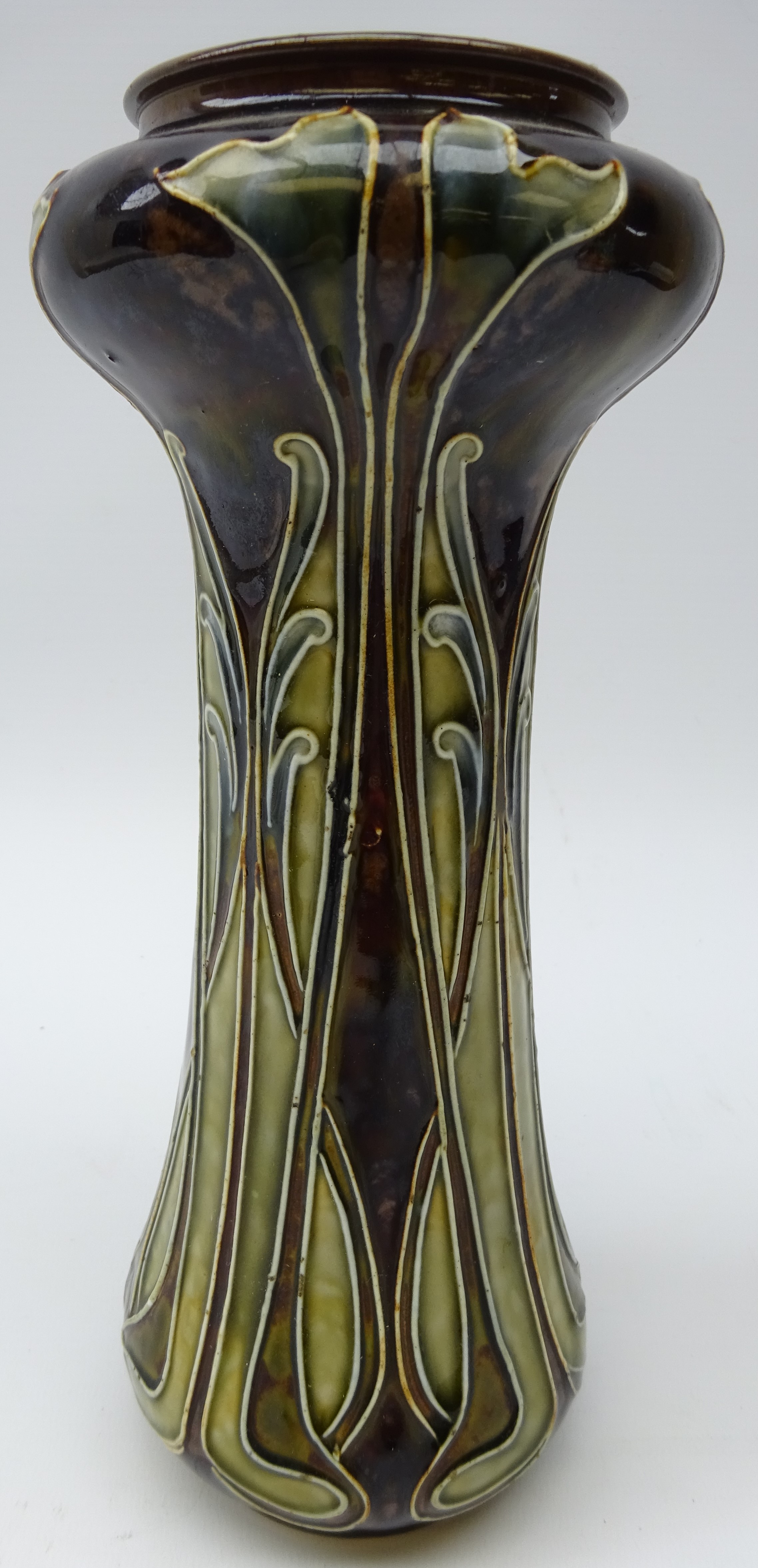 Art Nouveau Doulton Lambeth tubeline vase of waisted form, designed by Mark Marshall no.