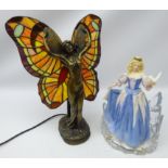 Crosa bronzed Tiffany style table lamp in the form of a winged maiden H40cm Franklin Mint 'Princess