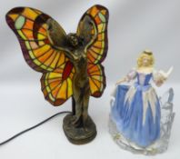 Crosa bronzed Tiffany style table lamp in the form of a winged maiden H40cm Franklin Mint 'Princess