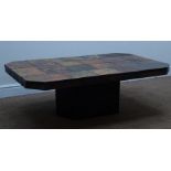 Rectangular slate pedestal coffee table, canted corners, W122cm,