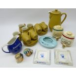 Denby 'Ode' coffee set for six, two Wade Port and Sherry barrels, Martell Brandy jug & two ashtrays,
