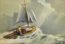 'Yacht in heavy weather' watercolour signed by F C Clarke (Late 20th Century) 41cm x 61cm