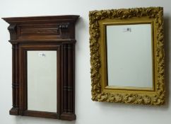 Edwardian mahogany framed mirror, projecting cornice, cluster of columns (W47cm,