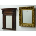 Edwardian mahogany framed mirror, projecting cornice, cluster of columns (W47cm,