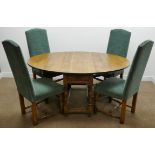 Golden oak oval drop leaf dining table with turned gate legs and single drawer (166cm x 123cm,