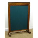 Victorian inlaid rosewood screen, pull up upholstered panel, inlaid with scrolled tailing foliage,