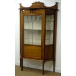 Edwardian inlaid mahogany display cabinet, raised back, shaped front, lead glazing,