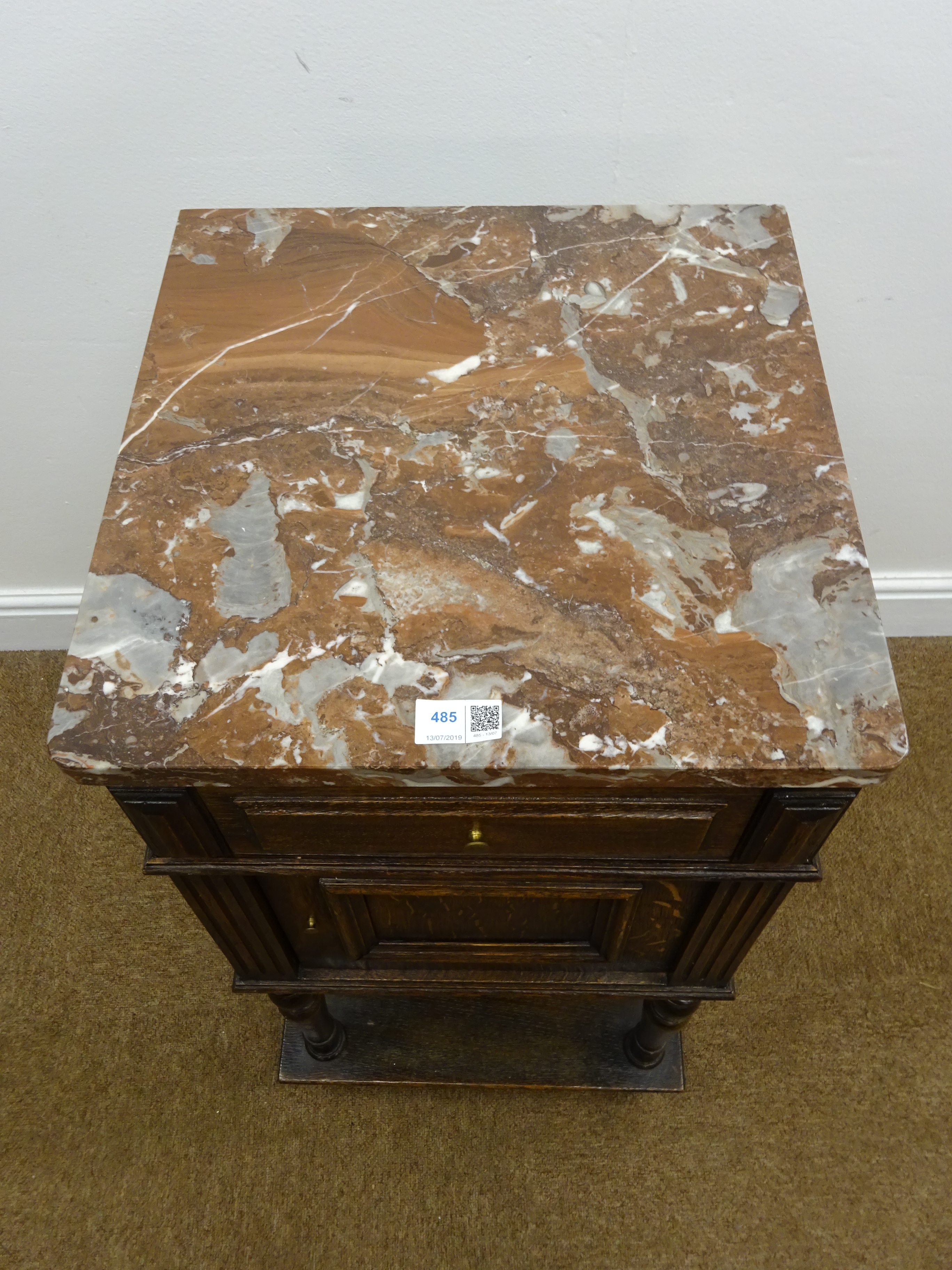 Early 20th century marble top bedside cabinet with single drawer above cupboard door, - Image 2 of 2