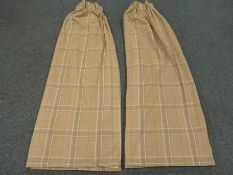 Pair Laura Ashley thermal lined wool curtains, Highland check (natural) pattern, W306cm,
