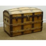 Timber domed metal clad chest, hinged lid, W92cm, H62cm,