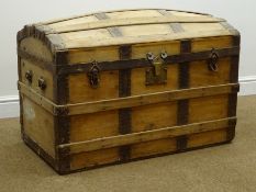 Timber domed metal clad chest, hinged lid, W92cm, H62cm,