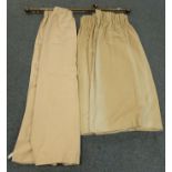 Pair beige lined curtains, (W250cm, D142cmcm) and a similar pair (W165cm,