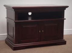 Mahogany television stand, reeded sides, two panel doors, shaped plinth base, W102cm, H70cm,