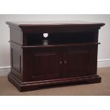 Mahogany television stand, reeded sides, two panel doors, shaped plinth base, W102cm, H70cm,