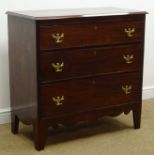 Georgian inliad figured mahogany chest, three graduating drawers, brass plate handles, shaped apron,