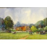 Horses in a Paddock, watercolour signed by Angela Stones (British 1914-1995) 36.5cm x 33.
