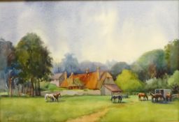Horses in a Paddock, watercolour signed by Angela Stones (British 1914-1995) 36.5cm x 33.