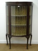 Early 20th century mahogany lead glazed bow front display cabinet, moulded top,