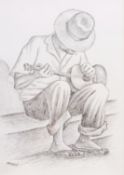 Man Playing a Guitar, pencil drawing signed by Graham McKean (Scottish 1962-) 28.