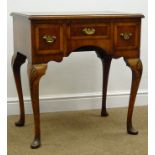 19th century cross banded figured walnut low boy, moulded top,