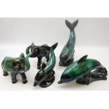 Canadian Blue Mountain Pottery; three Dolphins and two Elephants,