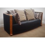 Thörmer Polstermöbel - Art Deco style sofa, upholstered in blue fabric with loose cushions,