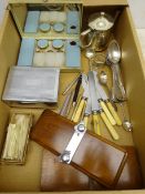 Six Christofle table spoons, silver napkin ring & sugar tongs,