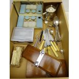 Six Christofle table spoons, silver napkin ring & sugar tongs,