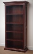 Solid mahogany open bookcase, projecting cornice, four adjustable shelves, plinth base, W87cm,