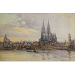 'Cologne from the River', watercolour signed and dated V Ward 1945,