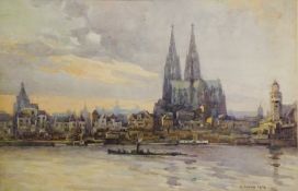 'Cologne from the River', watercolour signed and dated V Ward 1945,