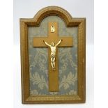 19th century Continental carved ivory Corpus Christi with ivory INRI on a giltwood cross,