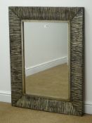 Rectangular timber effect silver and black finish mirror, W79cm,