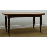 19th century rectanguar mahogany table, carved rope twist supports on castors, 148cm x 73cm,