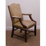 Georgian style leather upholstered desk/armchair, square reeded supports,