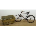 Vintage bicycle with swept back handlebars and a rectangular tapering wood planter