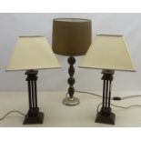 Pair bronzed table lamps with shades,