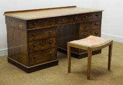 19th century mahogany twin pedestal desk, raised shaped back, moulded top,