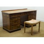 19th century mahogany twin pedestal desk, raised shaped back, moulded top,