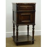 Early 20th century marble top bedside cabinet with single drawer above cupboard door,