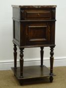 Early 20th century marble top bedside cabinet with single drawer above cupboard door,