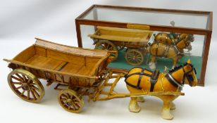 1980s hand crafted oak model of a Horse and Cart 'Boat Wain' by T.