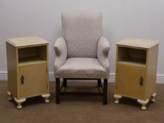 Early 20th century armchair, upholstered in a grey floral fabric, square supports (W62cm),