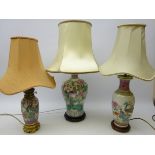 Chinese Famille verte baluster table lamp on hardwood stand,