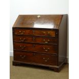 Late 19th century mahogany bureau, fall front enclosing fitted interior,
