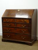 Late 19th century mahogany bureau, fall front enclosing fitted interior,