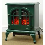 Warmlite log effect stove heater, green finish, W47cm,